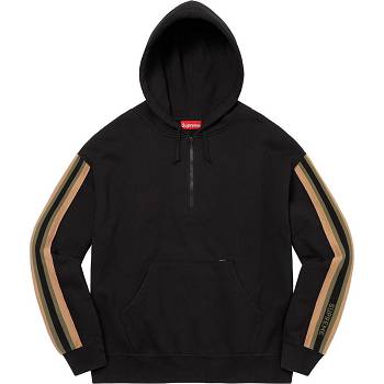 Black Supreme Half Zip Hooded Sweatshirts | MY293XF