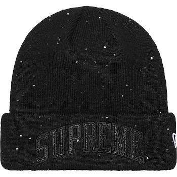 Black Supreme New Era® Metallic Arc Beanie Hats | MY146RW