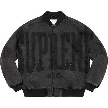 Black Supreme Washed Knockout Denim Varsity Jackets | MY439AP