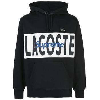 Black Supreme X Lacoste Logo Panel Hoodie | MY457EX