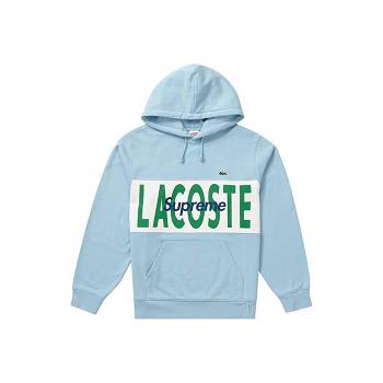 Blue Supreme LACOSTE Logo Panel Hooded Sweatshirts | MY265LH