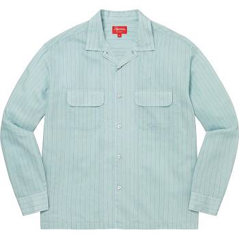 Blue Supreme Pinstripe Linen Shirts | MY373VD