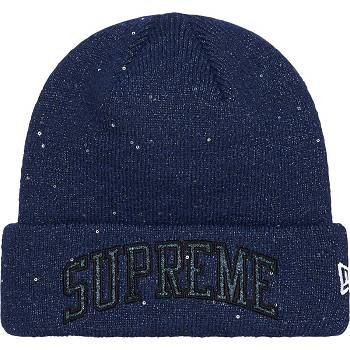 Navy Supreme New Era® Metallic Arc Beanie Hats | MY145EX