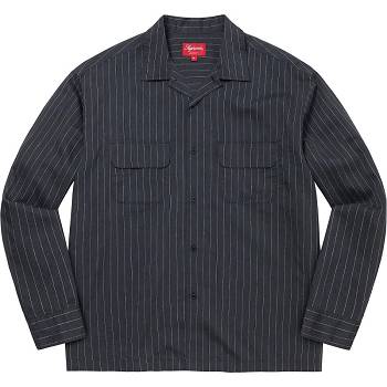 Navy Supreme Pinstripe Linen Shirts | MY372CE