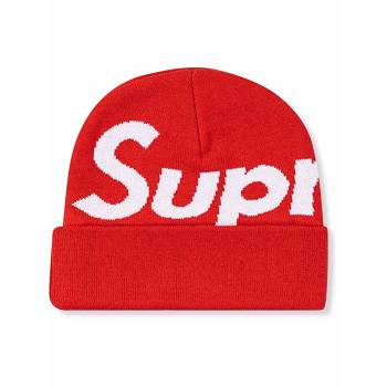 Red Supreme Big Logo Beanie Hats | MY113VD