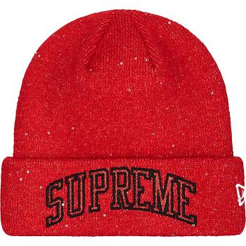 Red Supreme New Era® Metallic Arc Beanie Hats | MY144WY