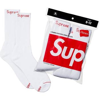 White Supreme Hanes® Crew Socks (4 Pack) Socks | MY104FM